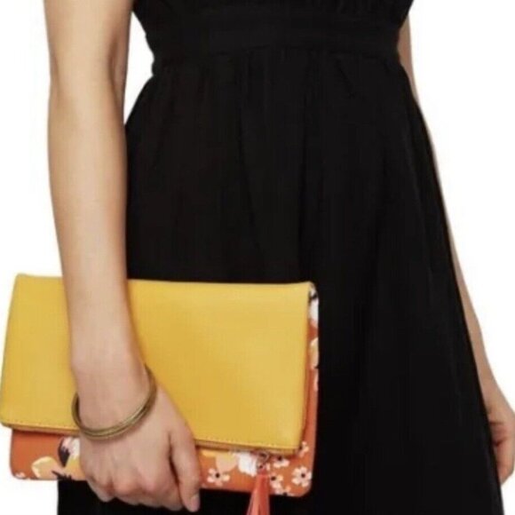RACHEL PALLY Anthropologie Zahara Fold Over Reversible Clutch. Orange Floral - Picture 8 of 8